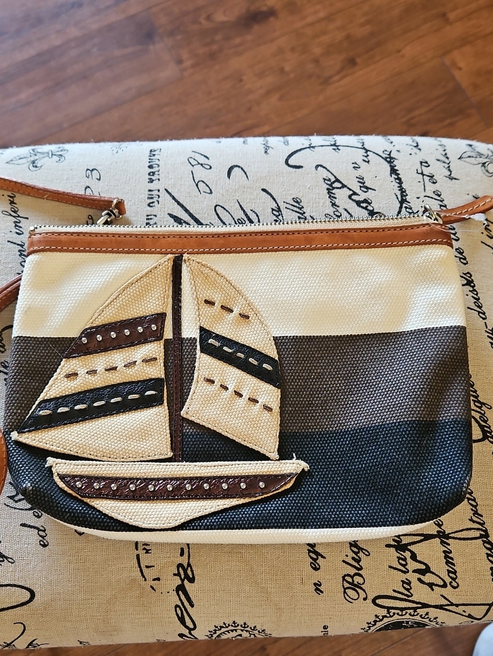 Brighton Windstar Canvas Sailboat Crossbody Bag - Cream, Brown, Black